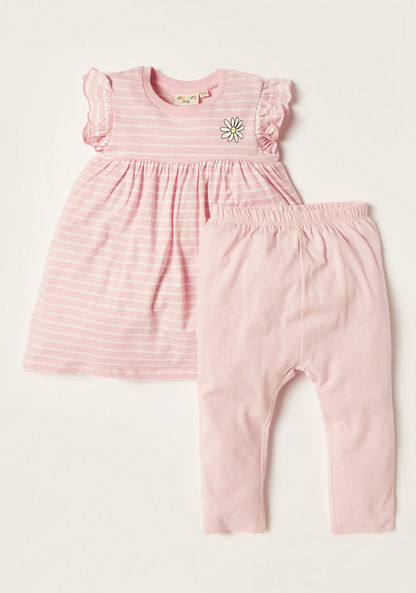 Juniors Striped Round Neck Dress and Leggings Set-Clothes Sets-image-0
