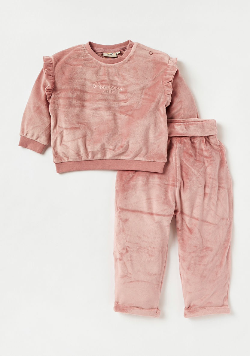 Juniors Textured Crew Neck Sweatshirt and Jog Pant Set-Clothes Sets-image-0