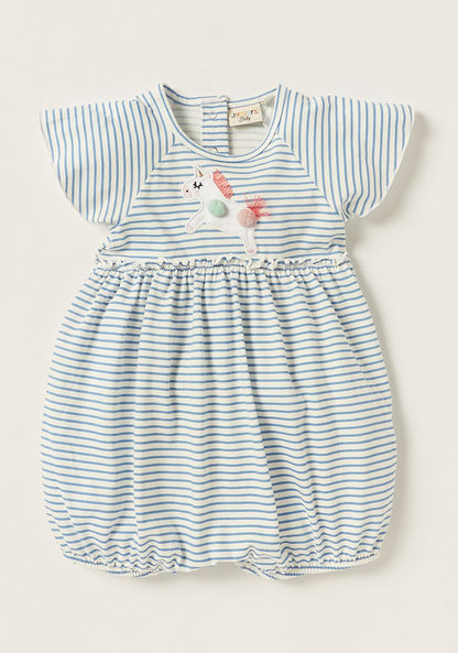 Juniors Striped Round Neck Romper with Short Sleeves and Applique Detail-Rompers%2C Dungarees and Jumpsuits-image-0