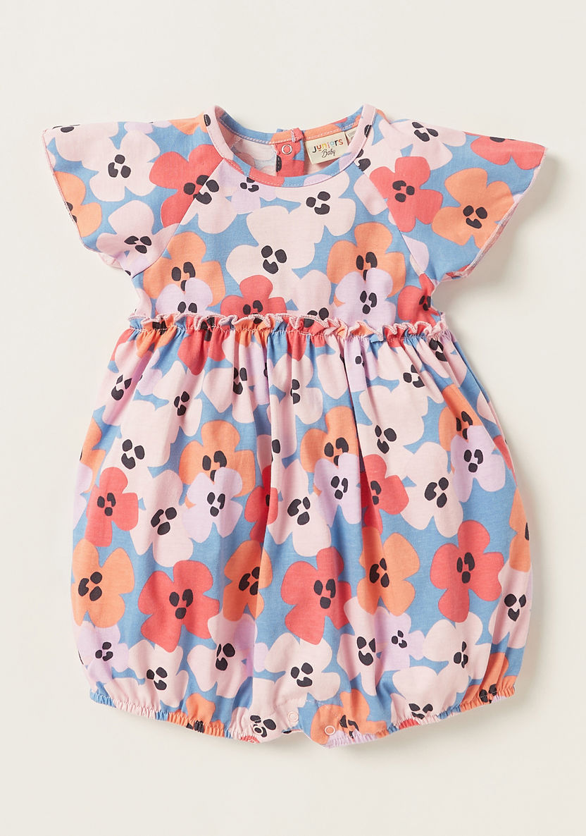Juniors All Over Print Romper with Round Neck and Button Closure-Rompers, Dungarees & Jumpsuits-image-0