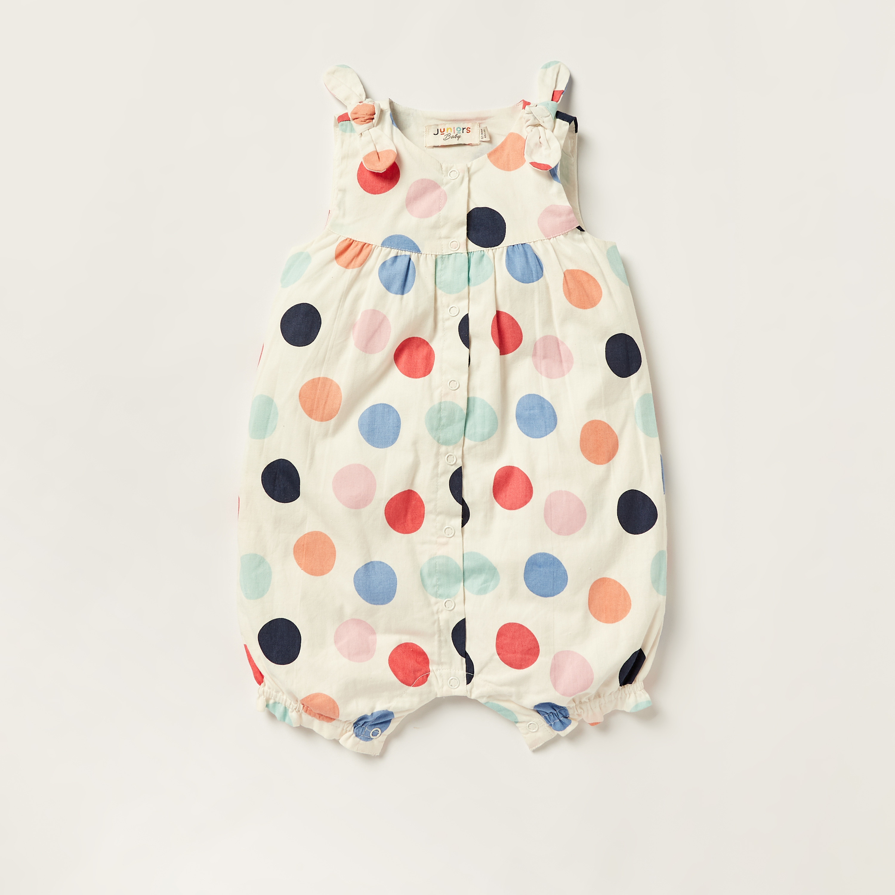 Juniors Polka Print Sleeveless Romper with Round Neck-baby-girls-clothing-rompers-image-1