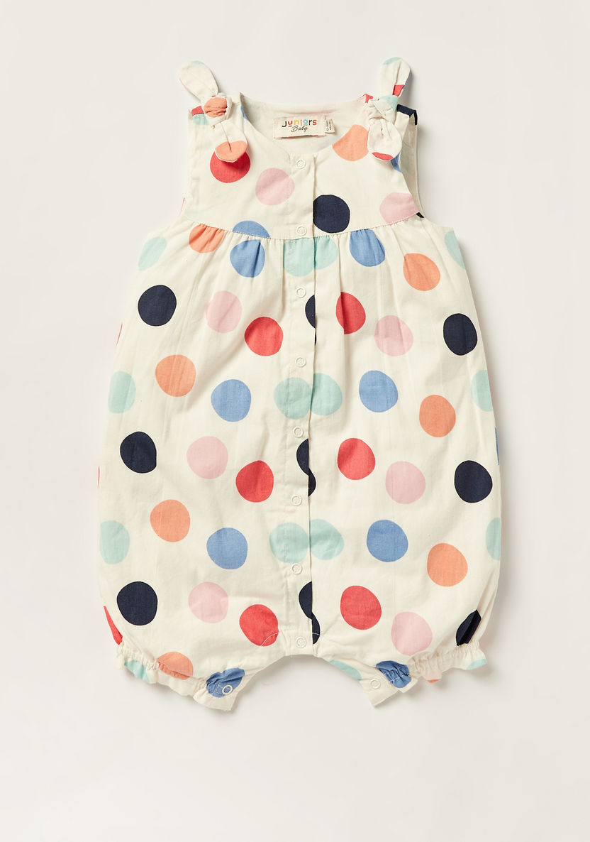 Juniors Polka Print Sleeveless Romper with Round Neck-Rompers, Dungarees & Jumpsuits-image-0