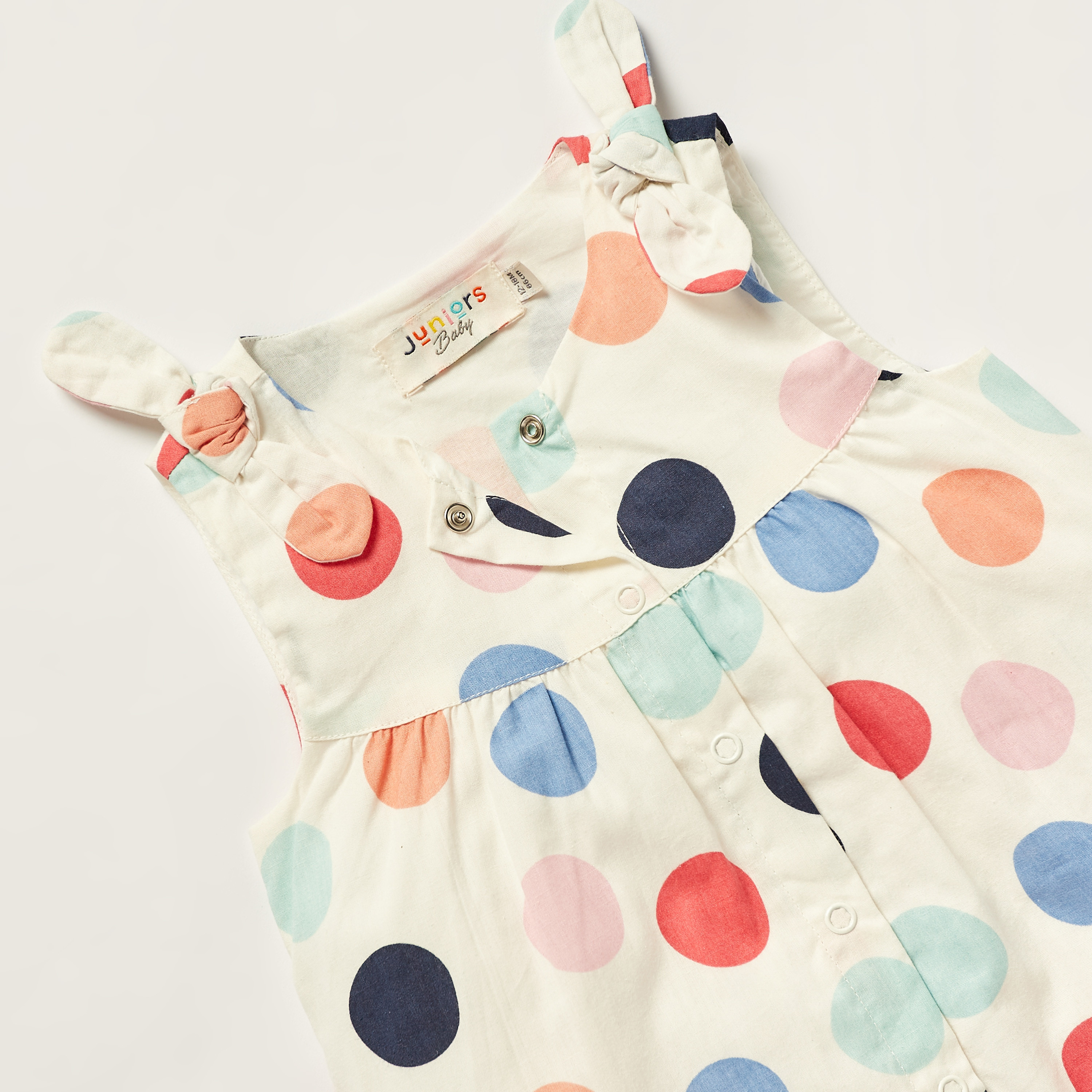 Juniors Polka Print Sleeveless Romper with Round Neck-baby-girls-clothing-rompers-image-2
