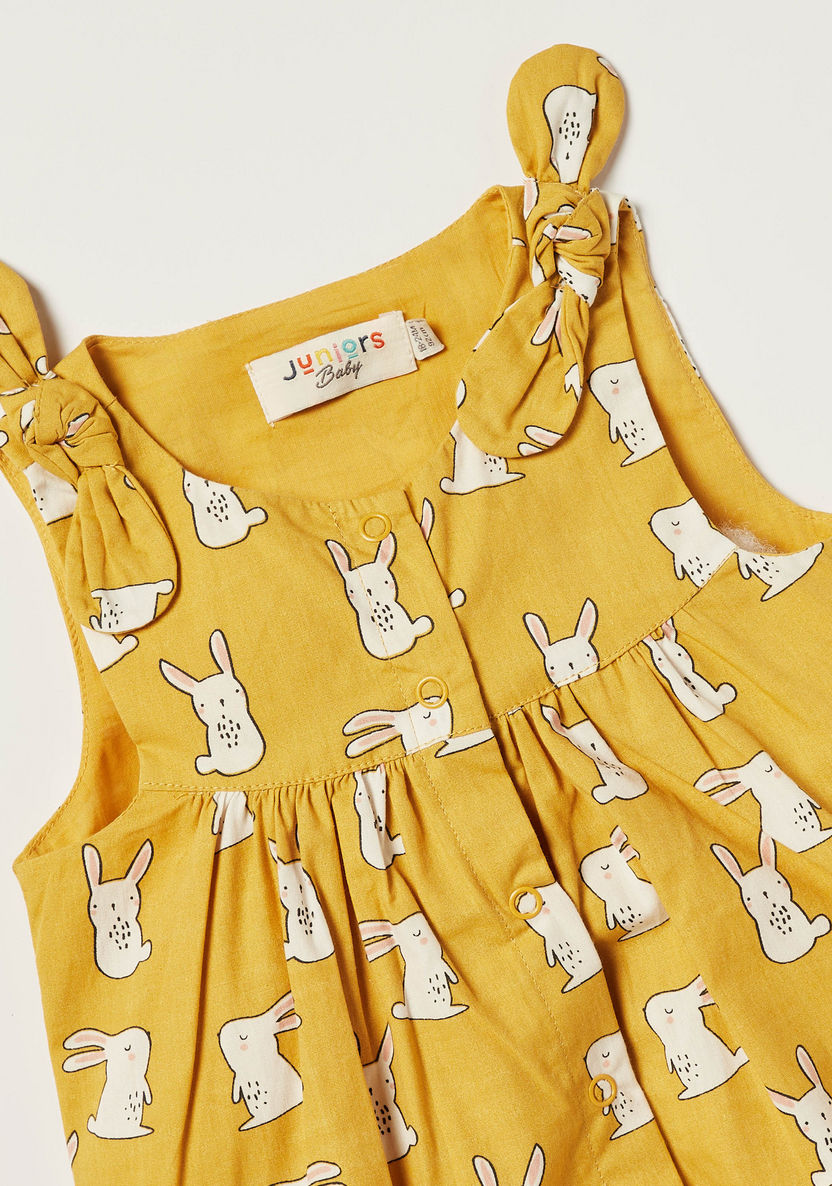 Juniors Bunny Print Sleeveless Romper with Button Closure-Rompers, Dungarees & Jumpsuits-image-1