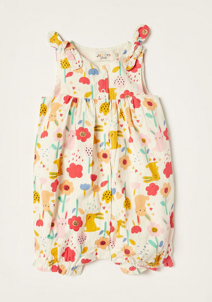 Juniors Floral Print Sleeveless Romper with Button Closure-Rompers%2C Dungarees and Jumpsuits-image-0