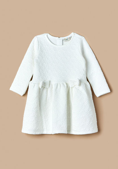 Juniors Textured Dress with Bow Accent and Long Sleeves