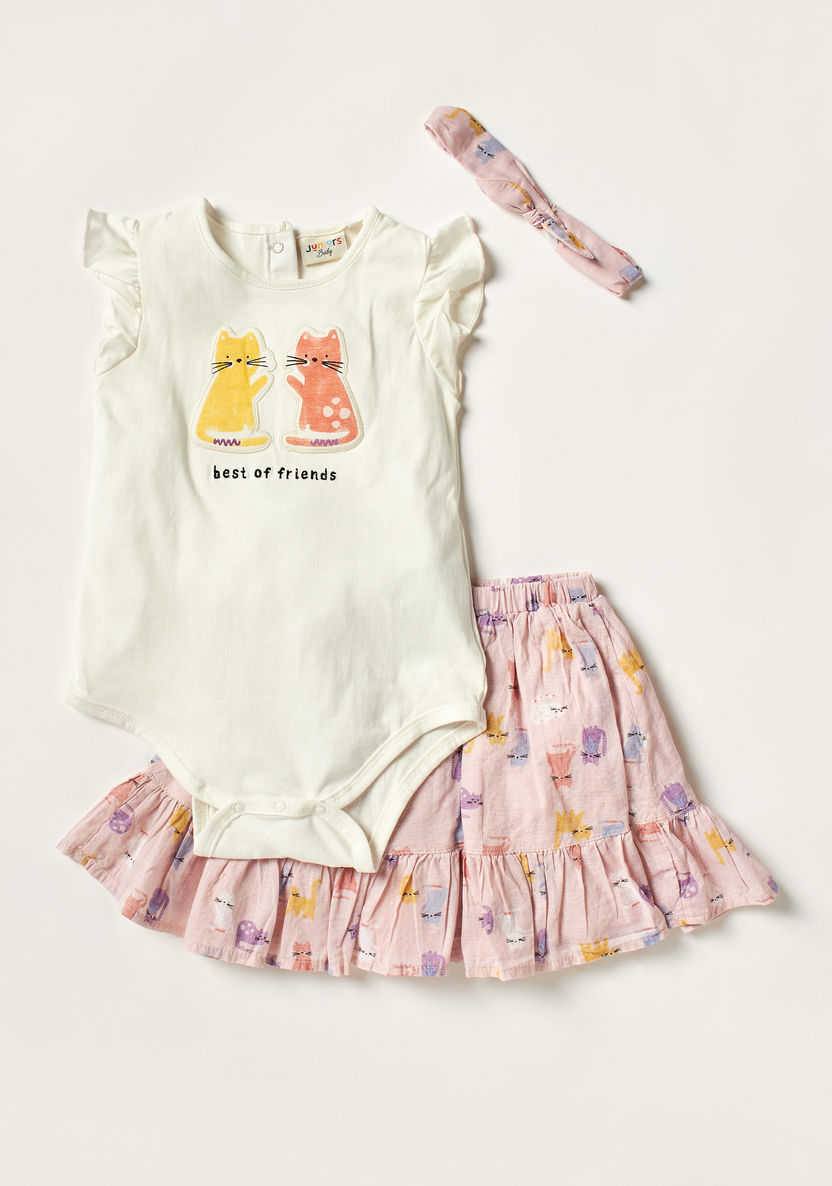 Juniors Printed Bodysuit with Skirt and Headband-Clothes Sets-image-0