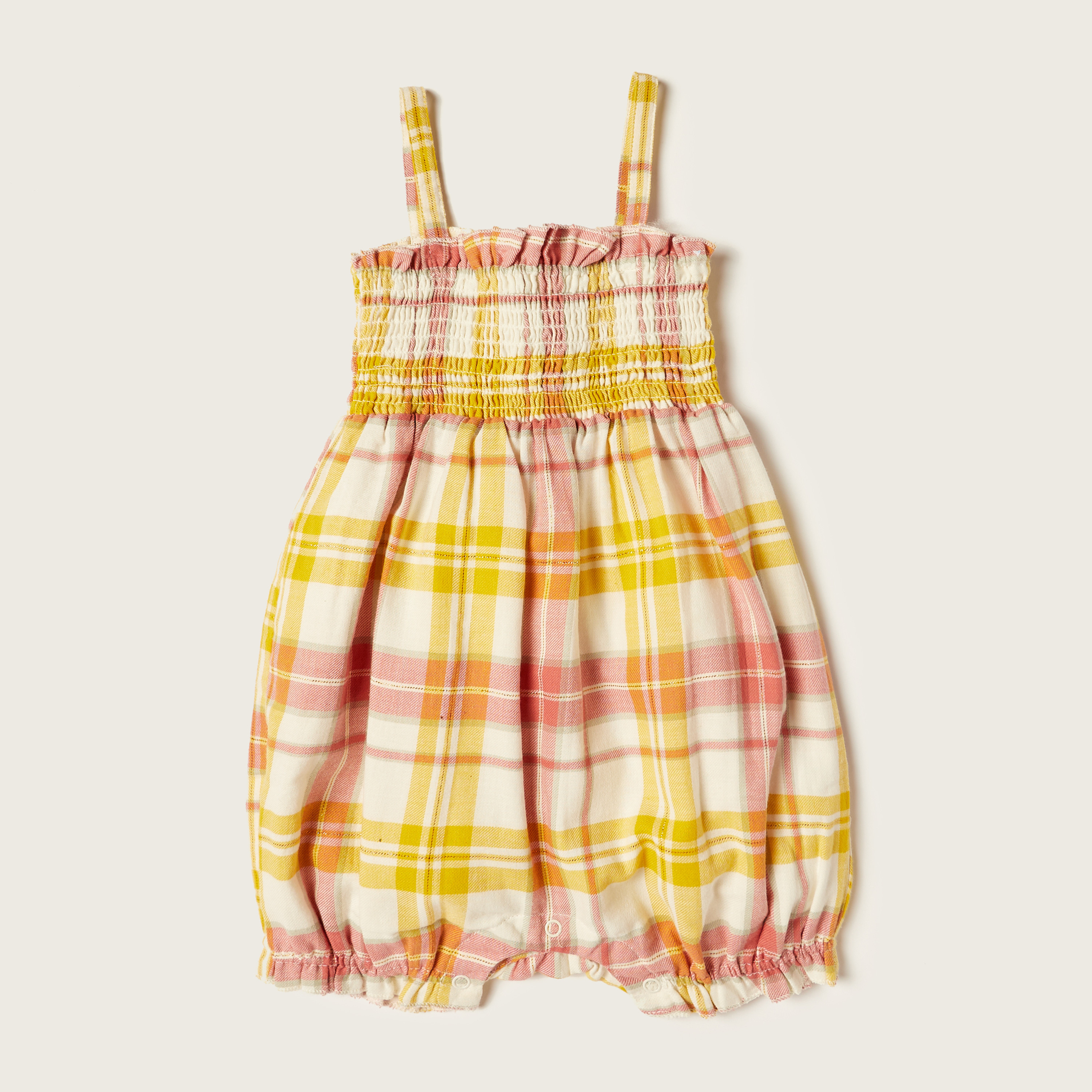 Juniors Solid T-shirt and Checked Dungaree Set-baby-girls-clothing-setsandcoords-image-3