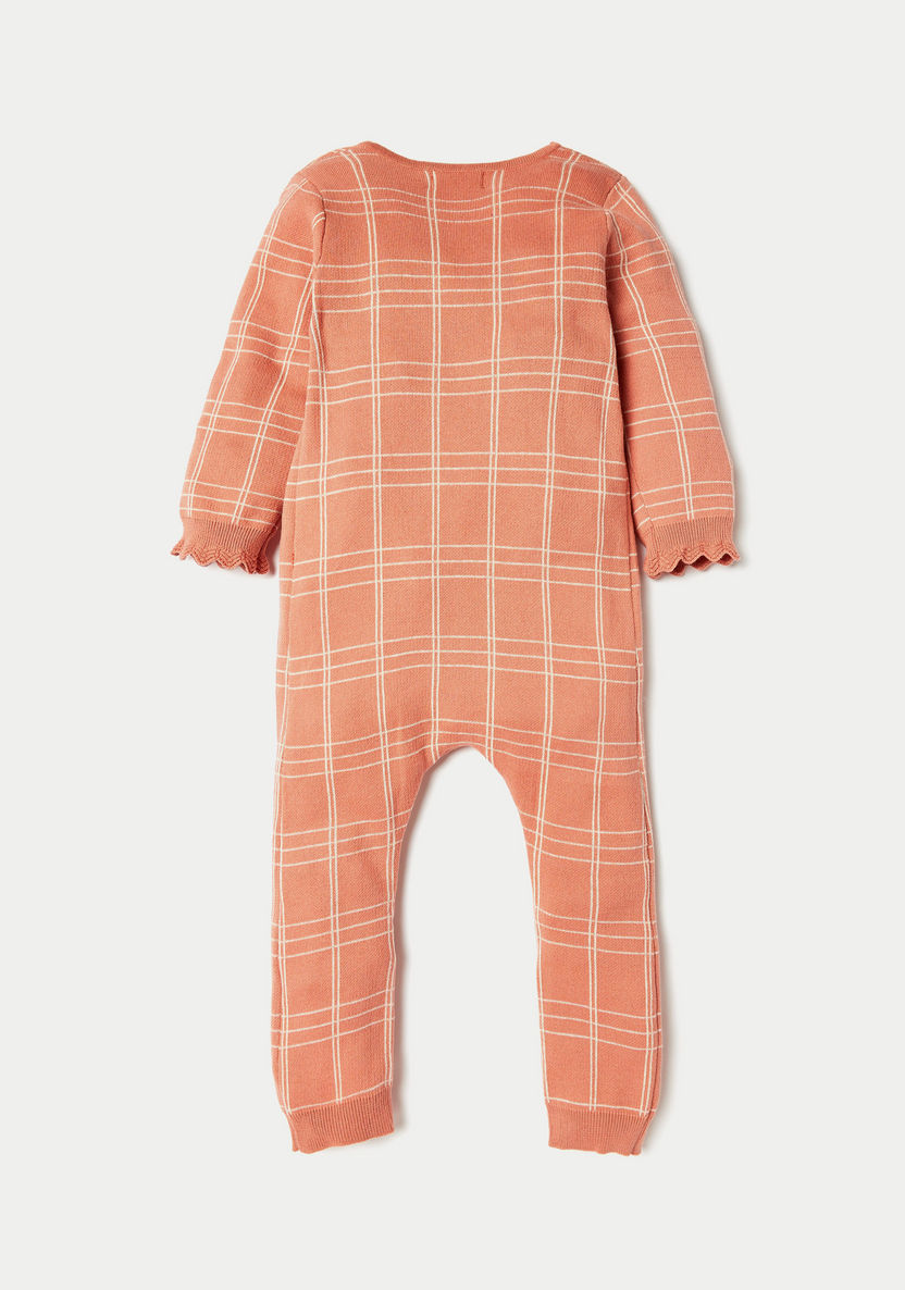 Juniors Checked Romper with Long Sleeves and Pom Pom Accent-Rompers, Dungarees & Jumpsuits-image-2