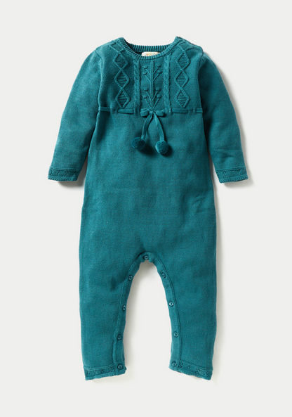 Juniors Textured Romper with Long Sleeves and Bow Accent-Rompers%2C Dungarees and Jumpsuits-image-0