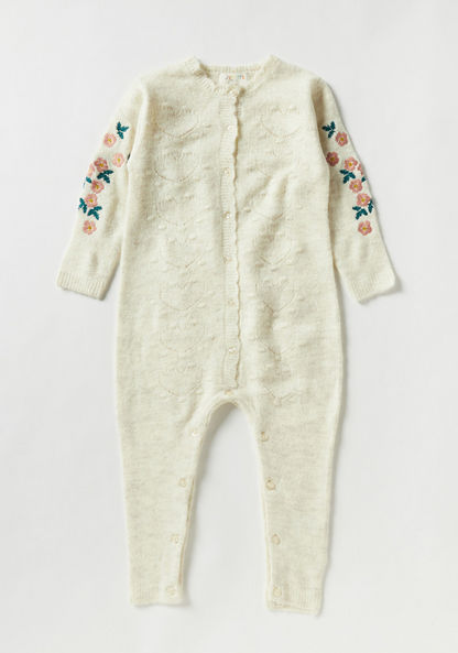 Juniors Floral Embroidered Romper with Long Sleeves-Rompers%2C Dungarees and Jumpsuits-image-0