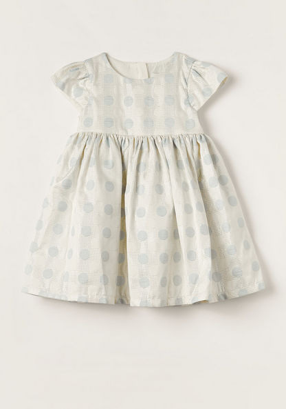 Juniors Printed Dress with Puff Sleeves and Zip Closure