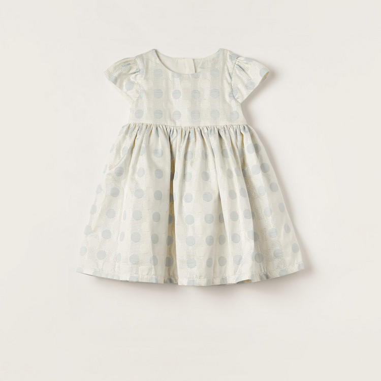 Juniors Printed Dress with Puff Sleeves and Zip Closure