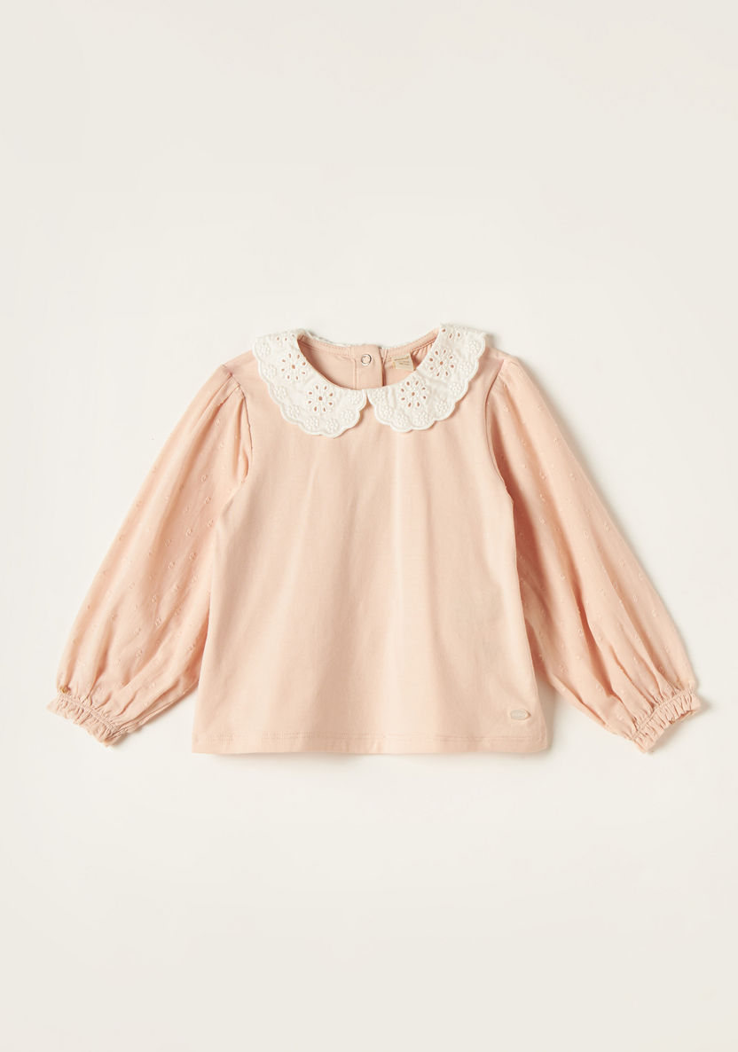 Giggles Solid Top with Lace Detail and Long Sleeves-T Shirts-image-0