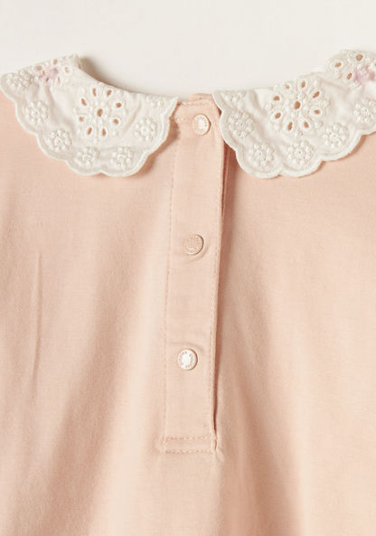 Giggles Solid Top with Lace Detail and Long Sleeves