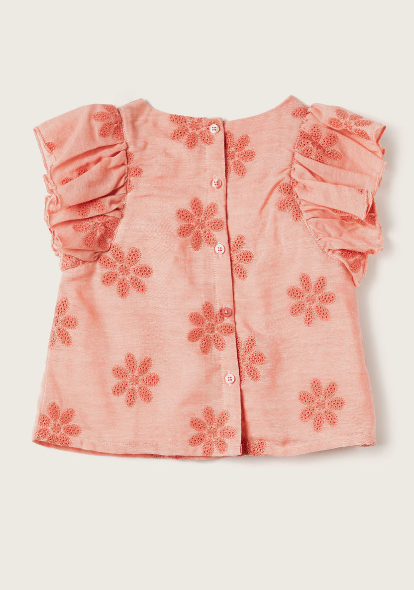 Giggles Embroidered Top with Bow Accent and Ruffles-Blouses-image-3