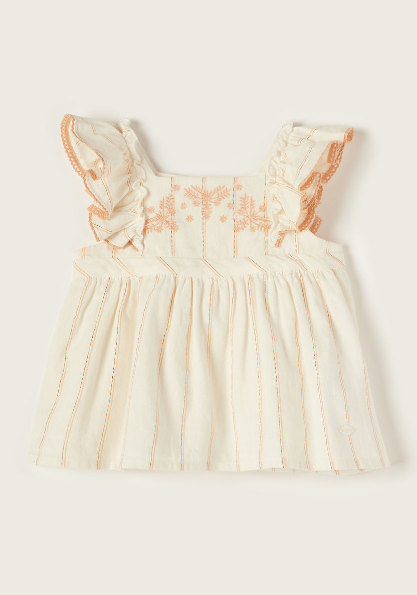 Giggles Embroidered Sleeveless A-line Top with Ruffle Detail-Blouses-image-0