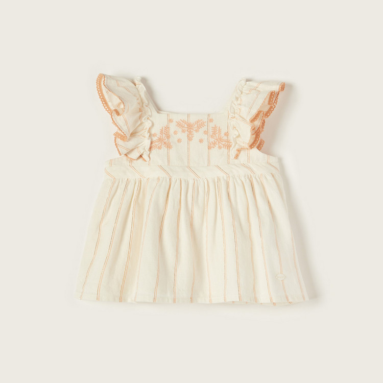 Giggles Embroidered Sleeveless A-line Top with Ruffle Detail