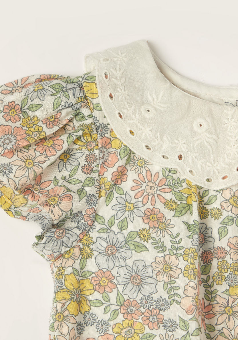 Giggles Floral Print Top with Lace Textured Peter Pan Collar-Blouses-image-1