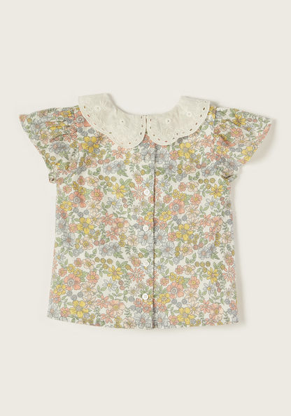 Giggles Floral Print Top with Lace Textured Peter Pan Collar