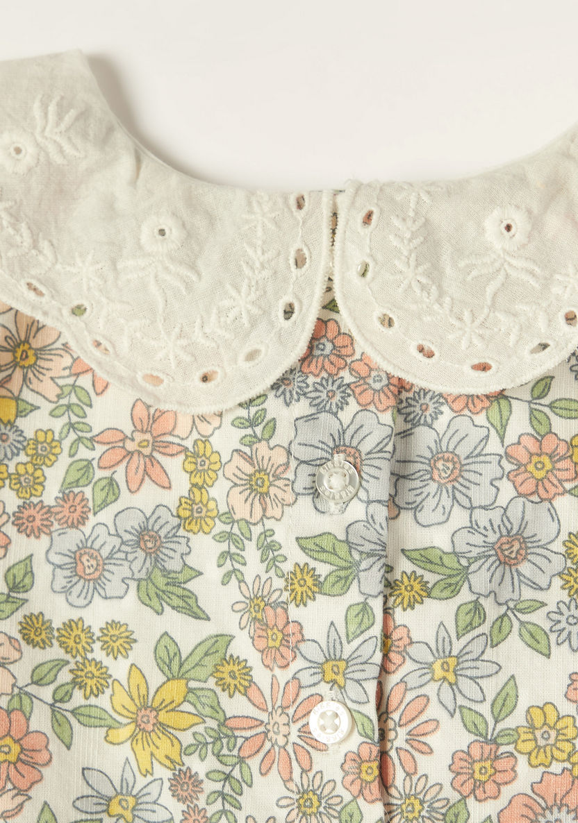 Giggles Floral Print Top with Lace Textured Peter Pan Collar-Blouses-image-3