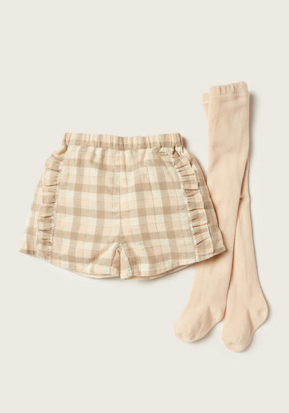 Giggles Checked Shorts and Solid Socks Set-Shorts-image-0