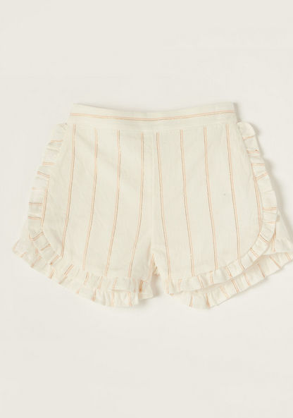 Giggles Striped Shorts with Elasticised Waistband and Ruffle Detail-Shorts-image-0