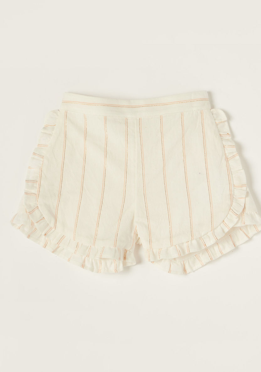 Giggles Striped Shorts with Elasticised Waistband and Ruffle Detail-Shorts-image-0