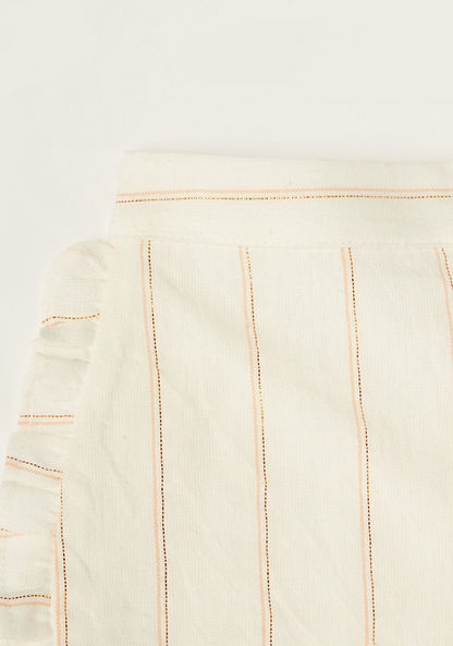 Giggles Striped Shorts with Elasticised Waistband and Ruffle Detail-Shorts-image-1