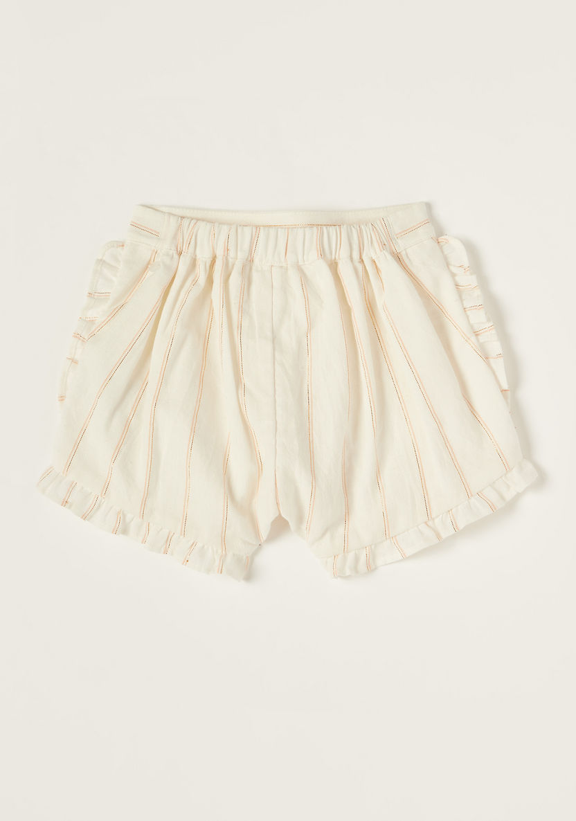 Giggles Striped Shorts with Elasticised Waistband and Ruffle Detail-Shorts-image-2