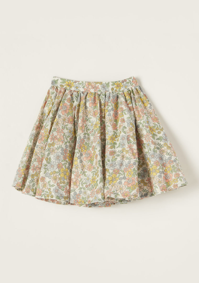 Giggles Floral Print Skirt with Elasticised Waistband-Skirts-image-0