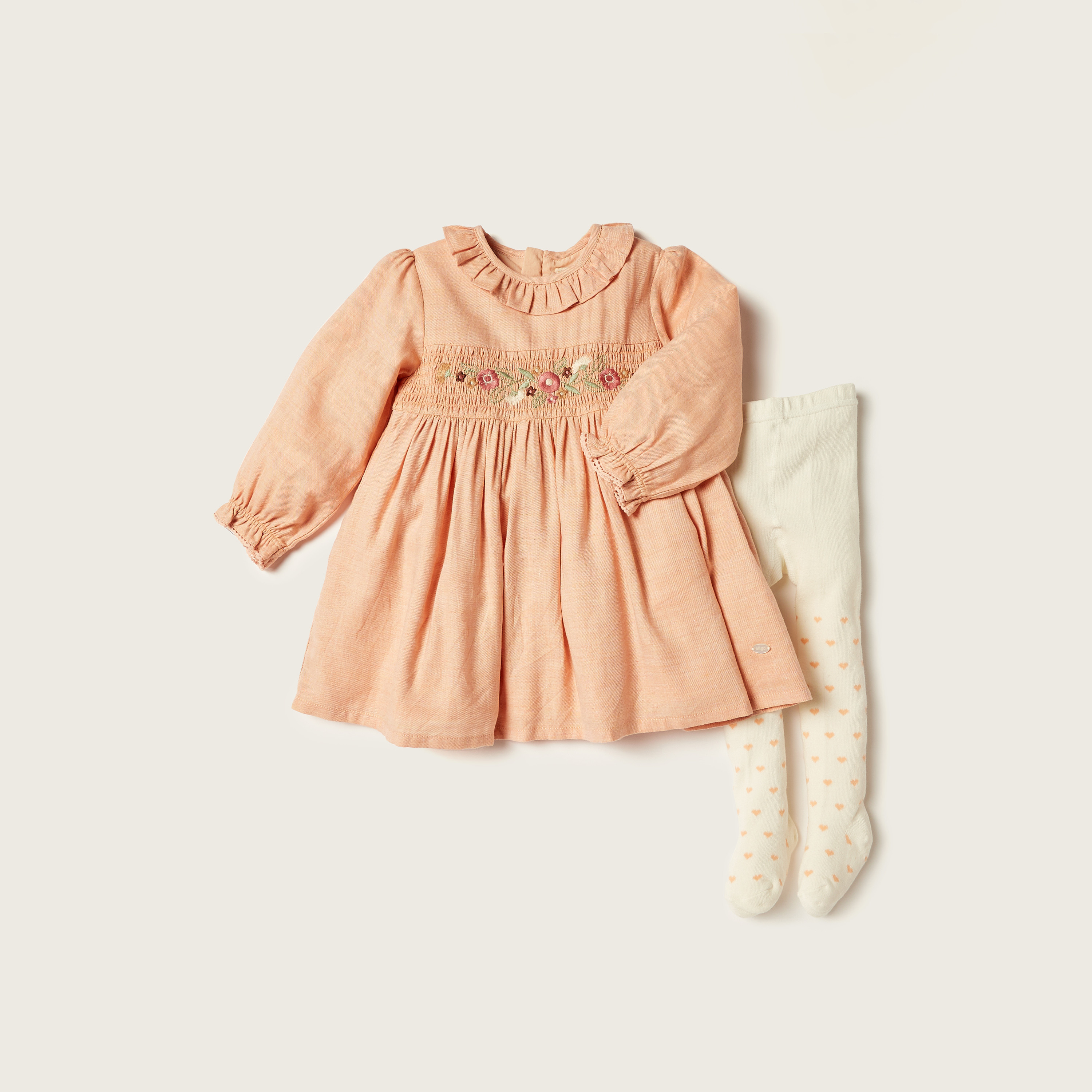 Giggles Embroidered Dress and Stockings Set-baby-girls-clothing-dressesandjumpsuits-image-1
