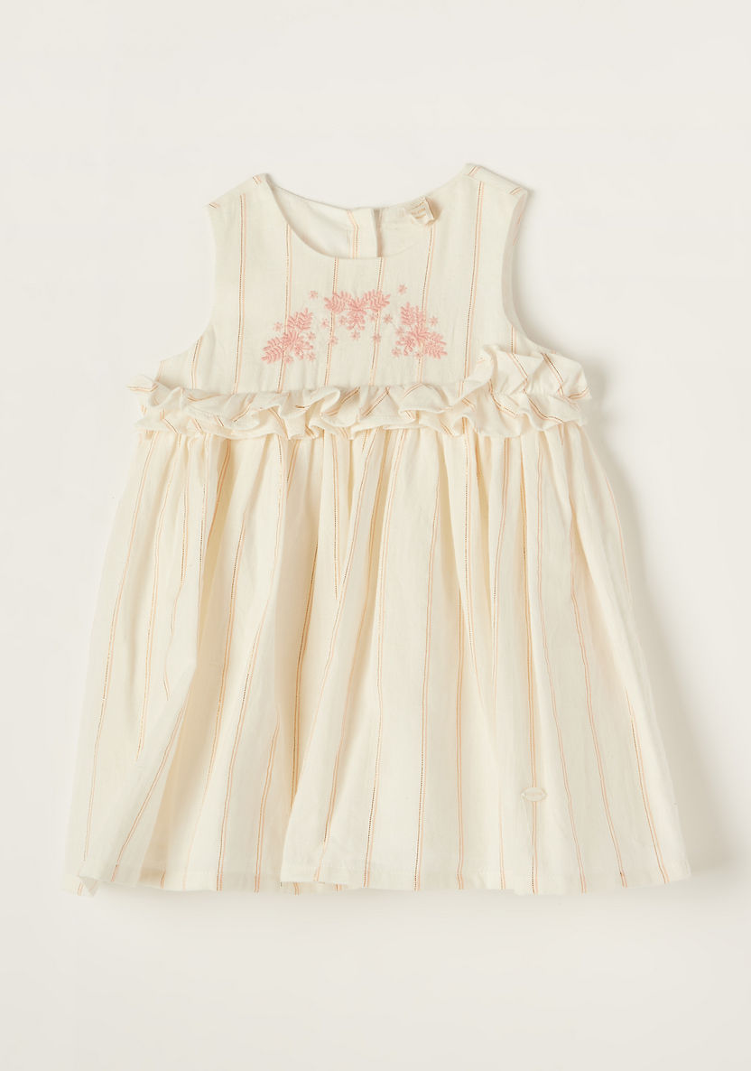 Giggles Embroidered Sleeveless Dress with Ruffle and Button Closure-Dresses, Gowns & Frocks-image-0