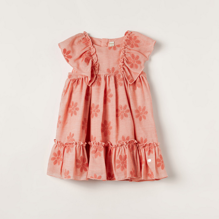 Giggles Embroidered Dress with Ruffles and Zip Closure