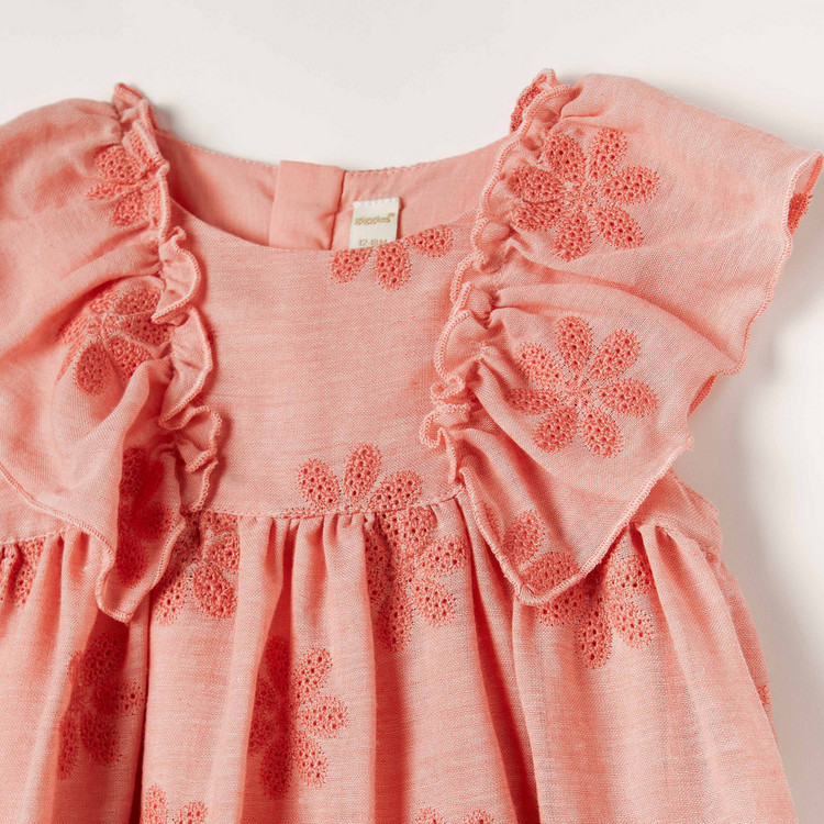 Giggles Embroidered Dress with Ruffles and Zip Closure