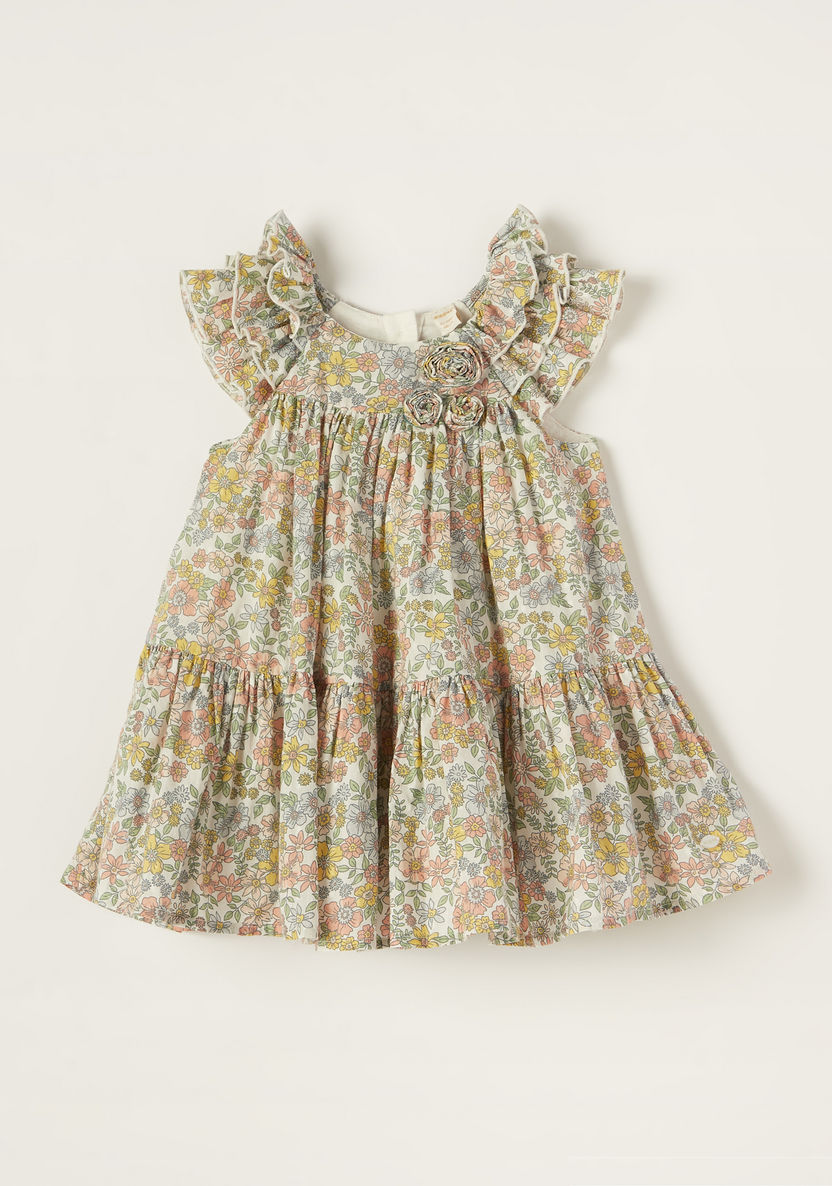Giggles Floral Print Tiered Dress with Short Sleeves and Ruffle Detail-Dresses, Gowns & Frocks-image-0