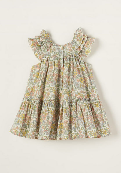Giggles Floral Print Tiered Dress with Short Sleeves and Ruffle Detail-Dresses%2C Gowns and Frocks-image-2
