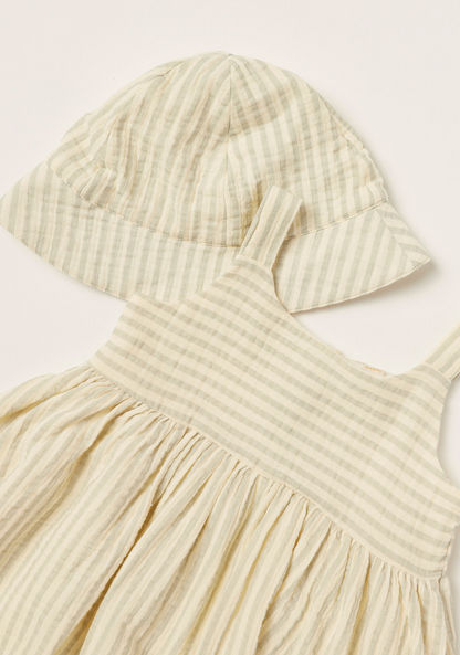 Giggles Striped Sleeveless A-line Dress and Cap Set
