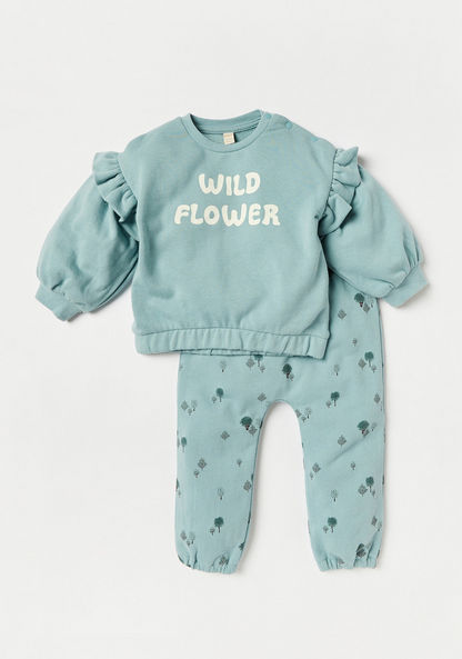 Giggles Printed Sweatshirt with Ruffles and Joggers Set