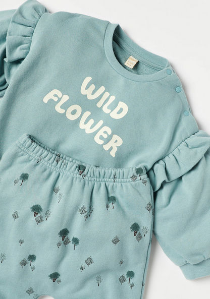 Giggles Printed Sweatshirt with Ruffles and Joggers Set