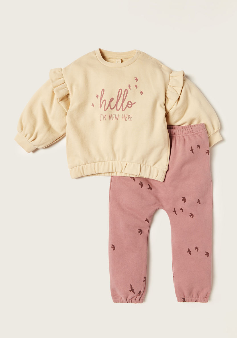 Giggles Printed Sweatshirt with Ruffles and Joggers Set-Clothes Sets-image-0