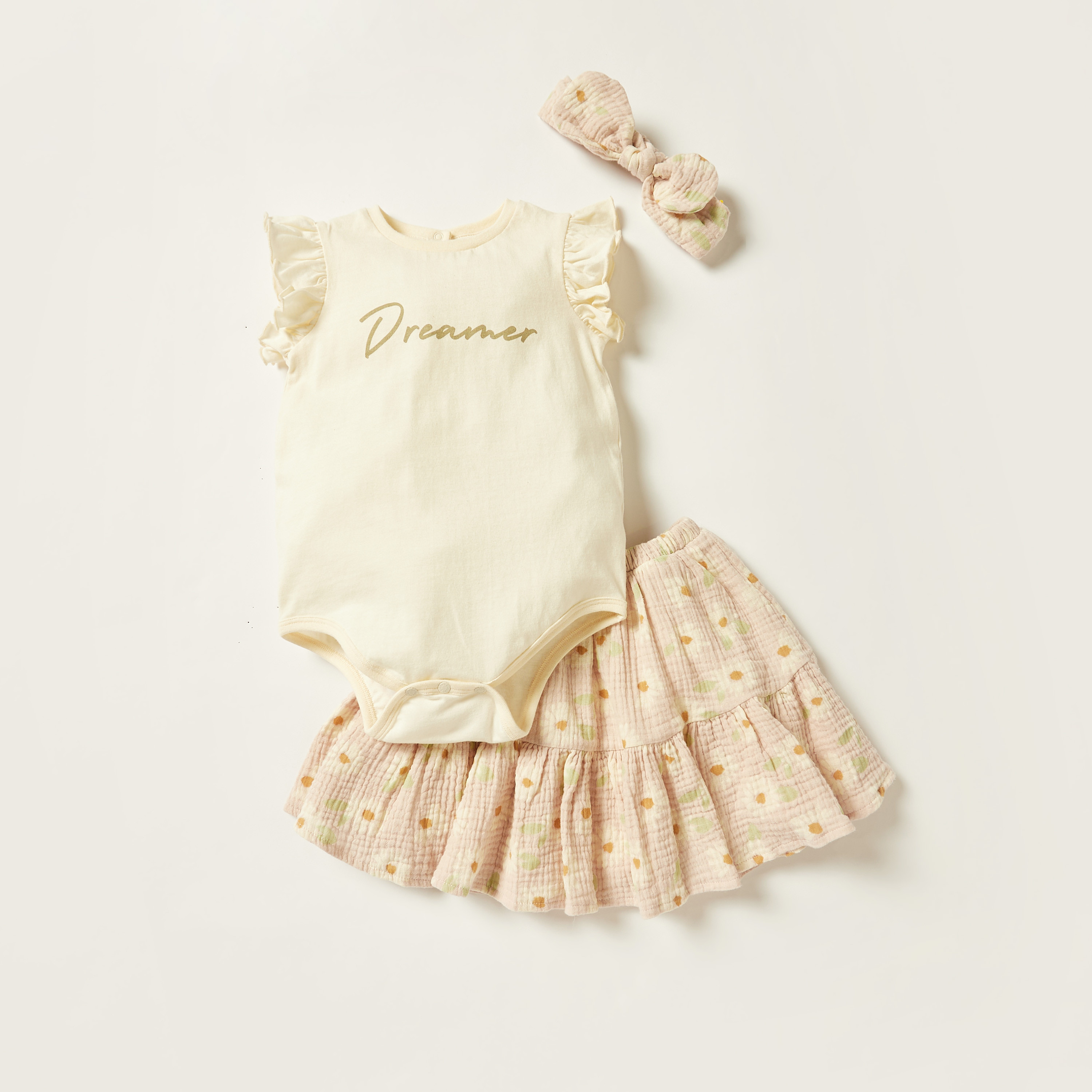 Giggles Printed Bodysuit and Skirt Set with Bow Accented Headband-baby-girls-clothing-setsandcoords-image-1