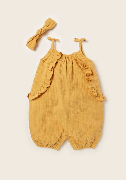 Giggles Textured Romper with Spaghetti Straps and Headband