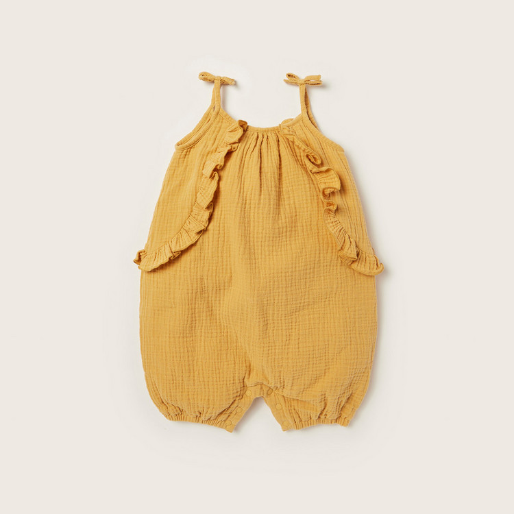 Giggles Textured Romper with Spaghetti Straps and Headband