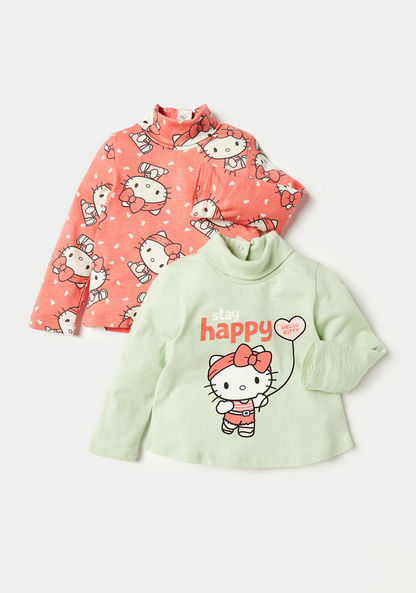 Sanrio Hello Kitty Print Turtle Neck T-shirt with Long Sleeves - Set of 2-T Shirts-image-0