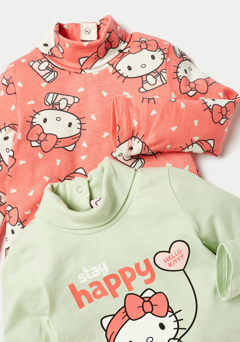 Sanrio Hello Kitty Print Turtle Neck T-shirt with Long Sleeves - Set of 2-T Shirts-image-3