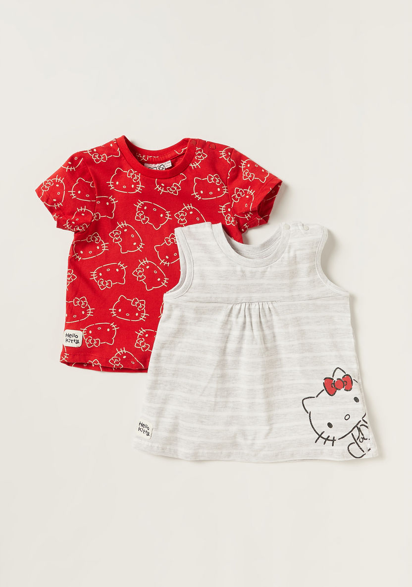 Sanrio Hello Kitty Print Crew Neck Top and T-shirt Set-T Shirts-image-0