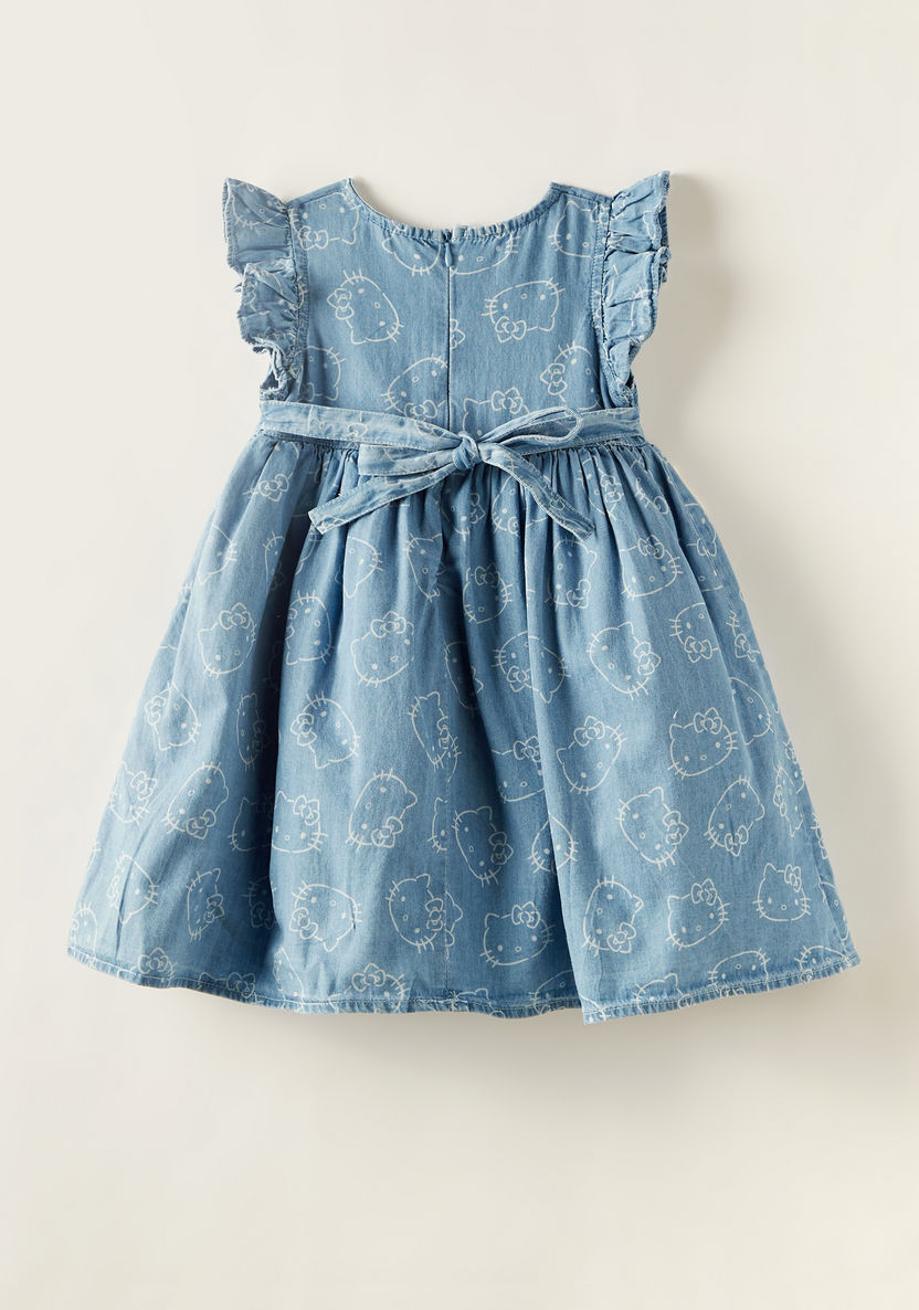 Sanrio Hello Kitty Print A-line Denim Dress with Ruffled Sleeves-Dresses, Gowns & Frocks-image-2