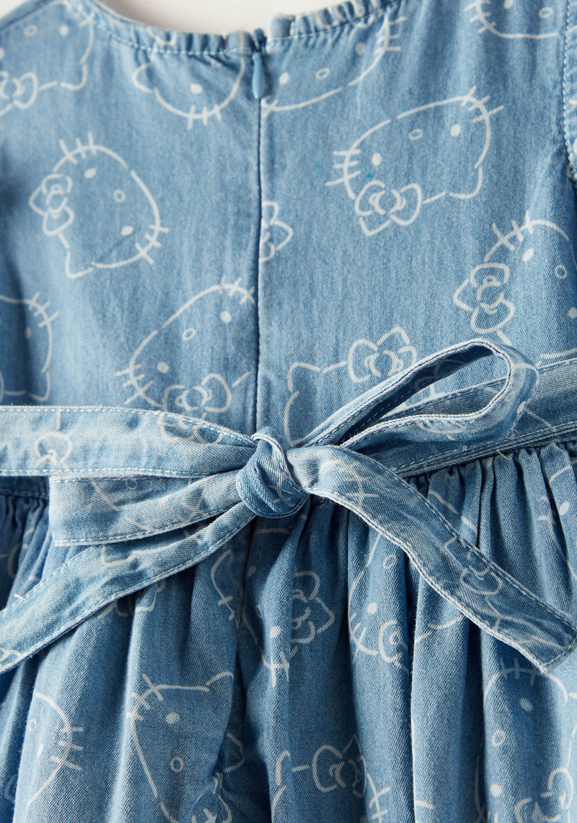 Sanrio Hello Kitty Print A-line Denim Dress with Ruffled Sleeves-Dresses, Gowns & Frocks-image-3