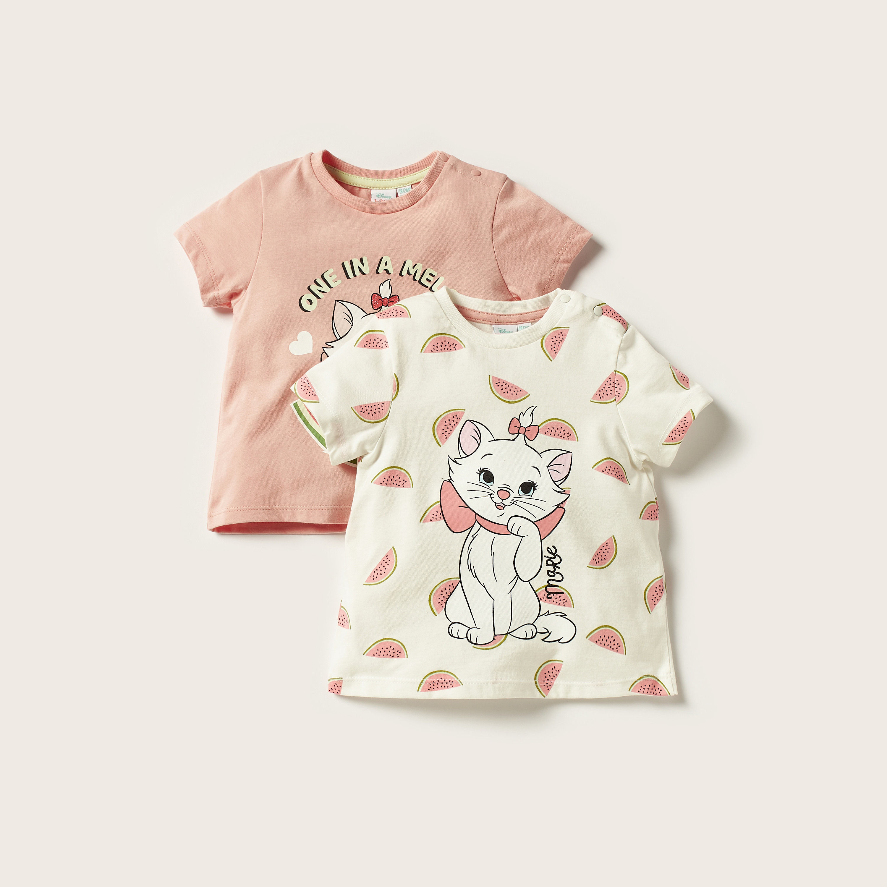 تيشيرتات بأكمام قصيرة وياقة ضيّقة وطبعات ماري جرافيك - طقم من قطعتين-baby-girls-clothing-tshirts-image-1